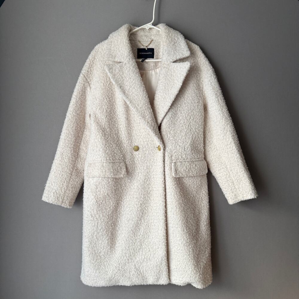 BCBGMAXAZRIA MobWife Office Siren Double Breasted Boucle Overcoat M Cream‎